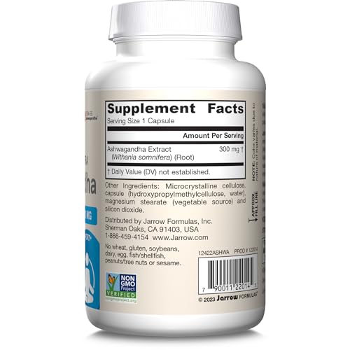 Jarrow Formulas Ashwagandha veggie capsules in eco-friendly packaging
