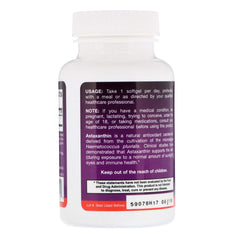 Label details of Jarrow Formulas Astaxanthin highlighting Haematococcus pluvialis origin.