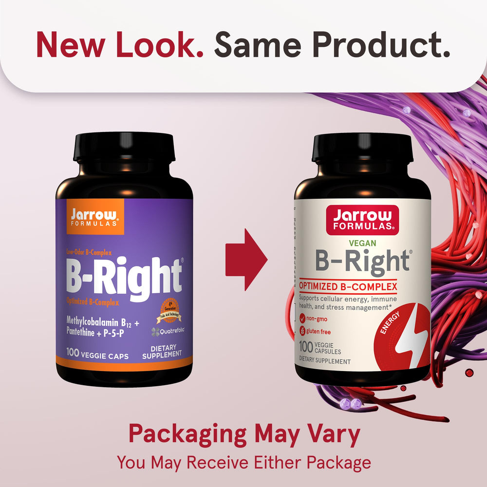 Close-up of B-Right capsules highlighting vegan easy daily dosing