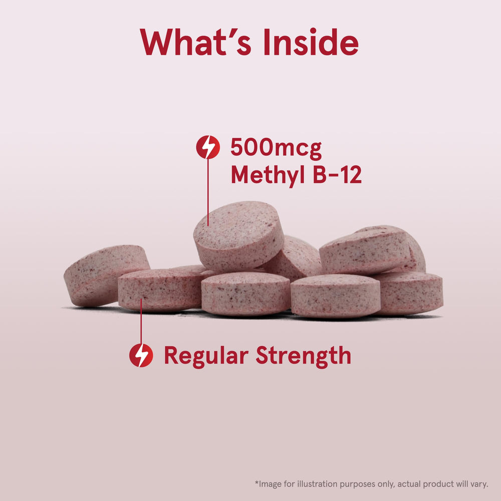 Jarrow Formulas cherry-flavored chewable B-12 tablets for daily use