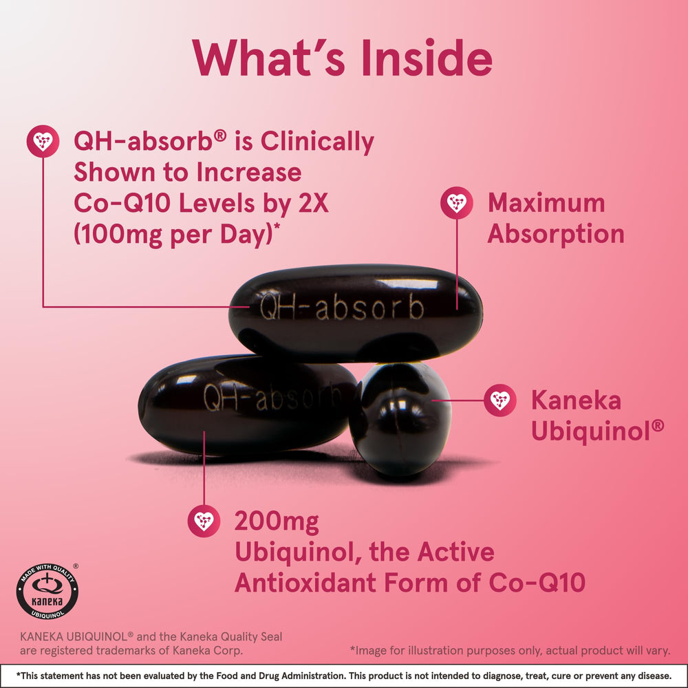 Jarrow Formulas CoQ10 ubiquinol softgels bottle highlights enhanced absorption.