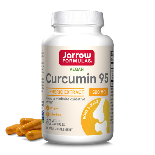 Jarrow Formulas Curcumin 95 capsules close-up for turmeric-based antioxidant support.