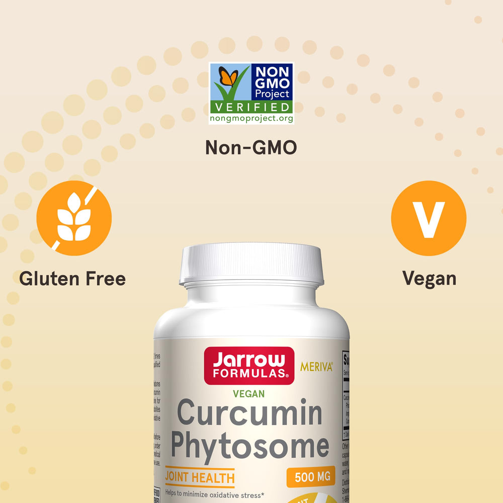 Jarrow Formulas Curcumin Phytosome Meriva ingredients panel highlighting gluten-free and allergen notes