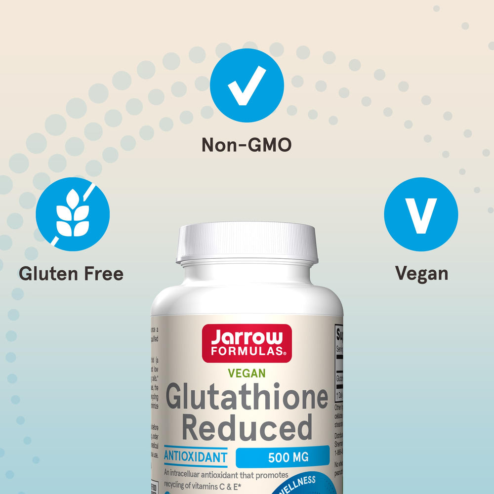 Jarrow Formulas Glutathione Reduced serving information on the label for easy daily use.