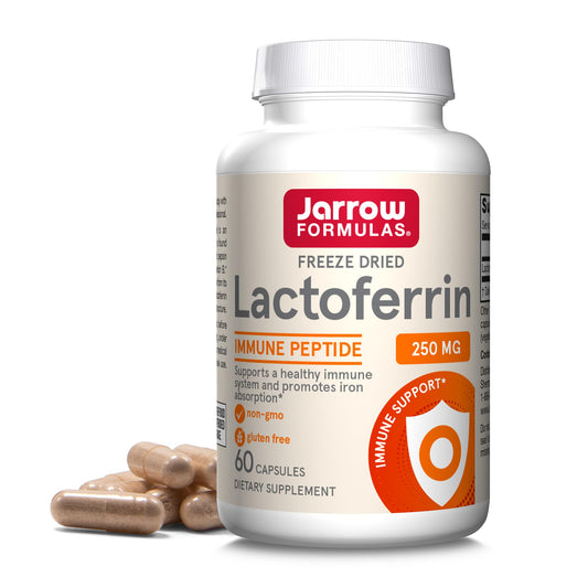 Jarrow Formulas Lactoferrin bottle showing 60 capsules for daily immune support