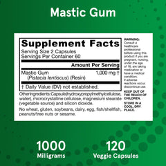 Jarrow Formulas Mastic Gum label highlights gluten-free and non-GMO ingredients