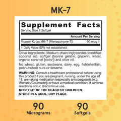 Gluten-free label on Jarrow MK-7 packaging for allergen-conscious users