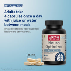 Jarrow Formulas Neuro Optimizer nutrition label mockup indicating ingredients and antioxidant support.