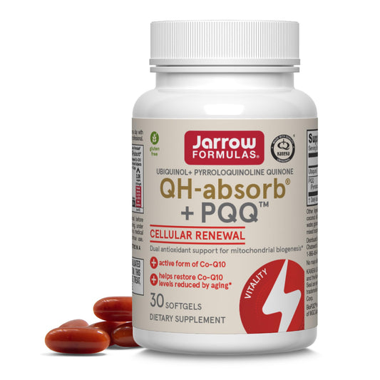 Jarrow Formulas QH-absorb PQQ bottle front shows convenient daily energy support option