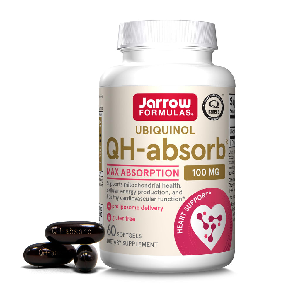 Jarrow Formulas QH-Absorb ubiquinol bottle with 100 mg softgels for daily energy support