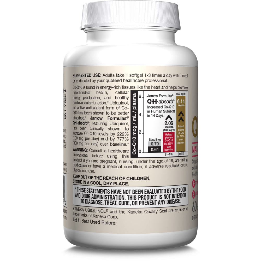 Jarrow Formulas QH-Absorb ubiquinol bottle in use at home