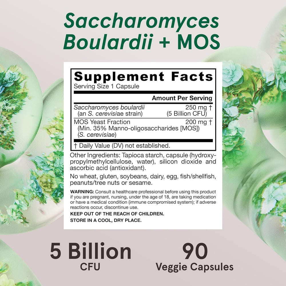 Jarrow Formulas Saccharomyces boulardii + MOS bottle with glass