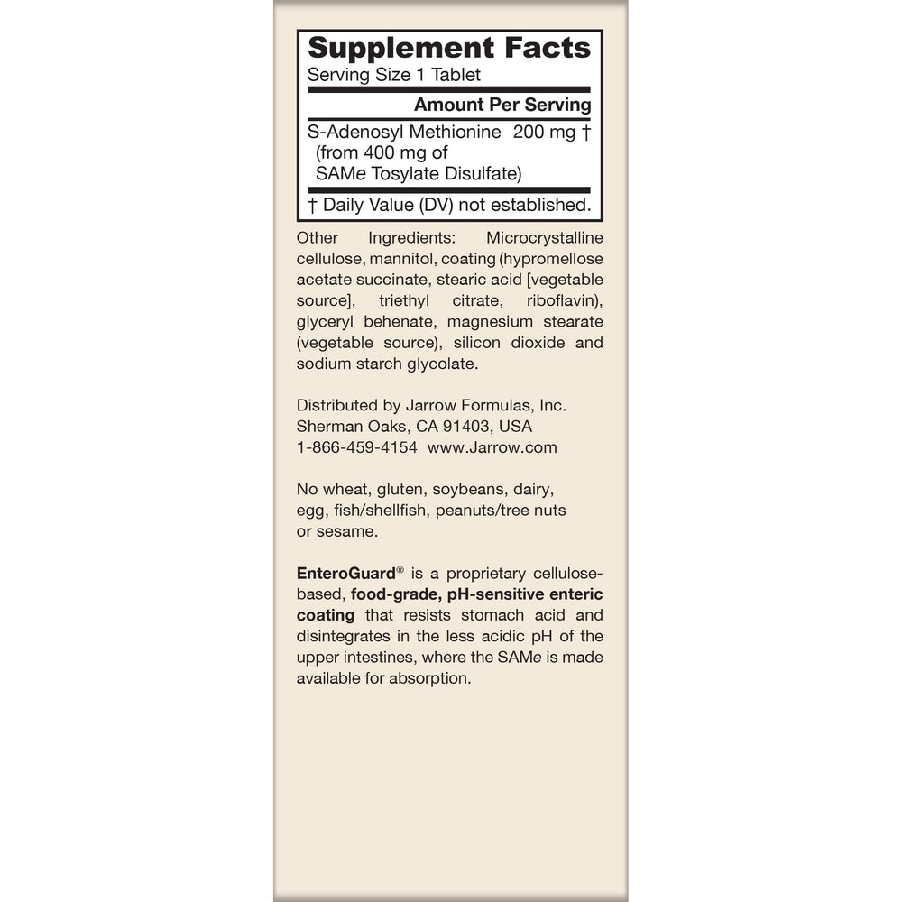 Pill close-up showing uniform SAMe 200 mg tablets