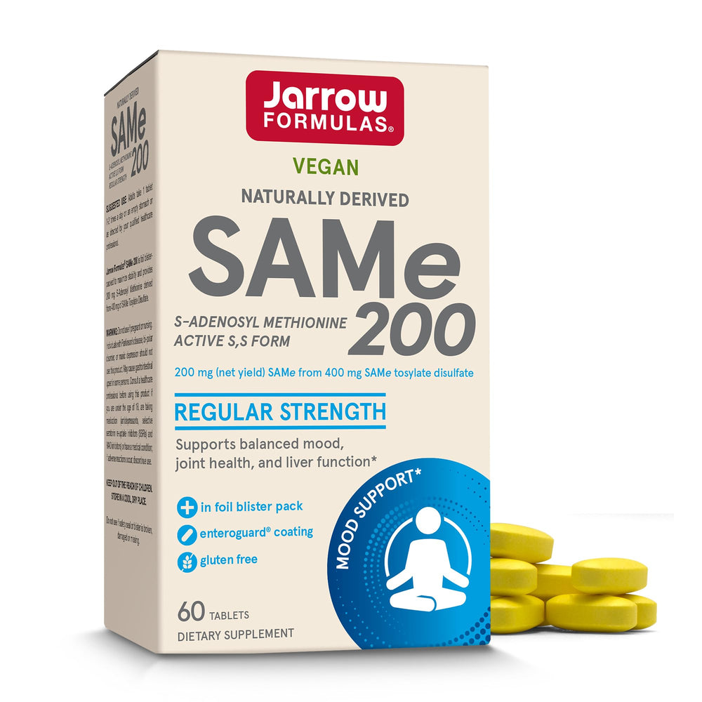 Jarrow Formulas SAMe 200 mg tablets front view; supports mood and liver health