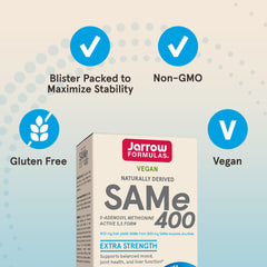 Back view of Jarrow Formulas SAMe bottle with supplement facts