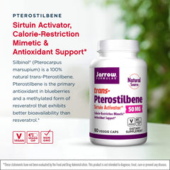 Jarrow Formulas trans-Pterostilbene capsules close-up showing vegetarian capsules.