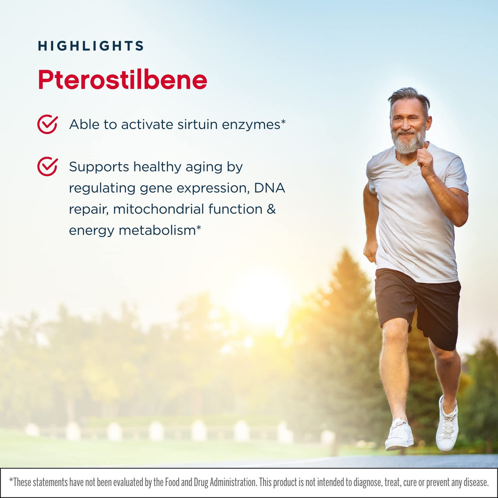 Jarrow Formulas trans-Pterostilbene serving size image highlights 50 mg per serving.