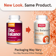 Jarrow Zinc Balance bottle back detailing ingredients and daily intake guidance