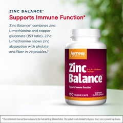 Jarrow Formulas Zinc Balance capsules closeup displaying 100 vegan capsules