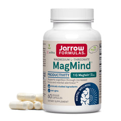Jarrow MagMind Productivity bottle front showing high-absorption Magtein for cognitive support.