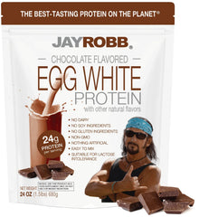 JAYROBB Chocolate Egg White Protein bag front highlights 24 g protein per serving.