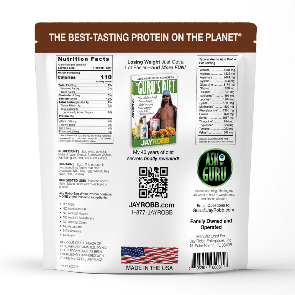 JAYROBB Chocolate Egg White Protein label close-up highlights brand quality