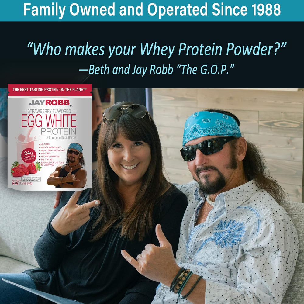 Jay Robb Strawberry Egg White Protein nutrition label highlights keto-friendly options.