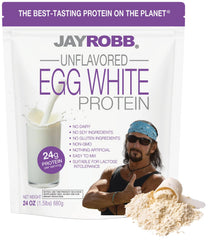 Jay Robb unflavored egg white protein powder 24oz bag for on-the-go meals.
