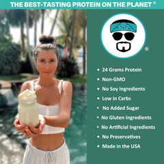 Close-up of Jay Robb egg-white protein powder texture for smooth mixing.