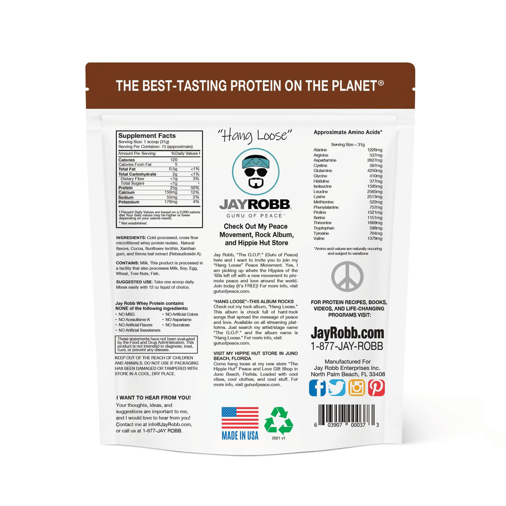 JayRobb Whey Protein scoop beside tub, perfect for precise serving.