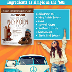 JayRobb Whey Protein shake in glass, smooth texture and chocolate taste.