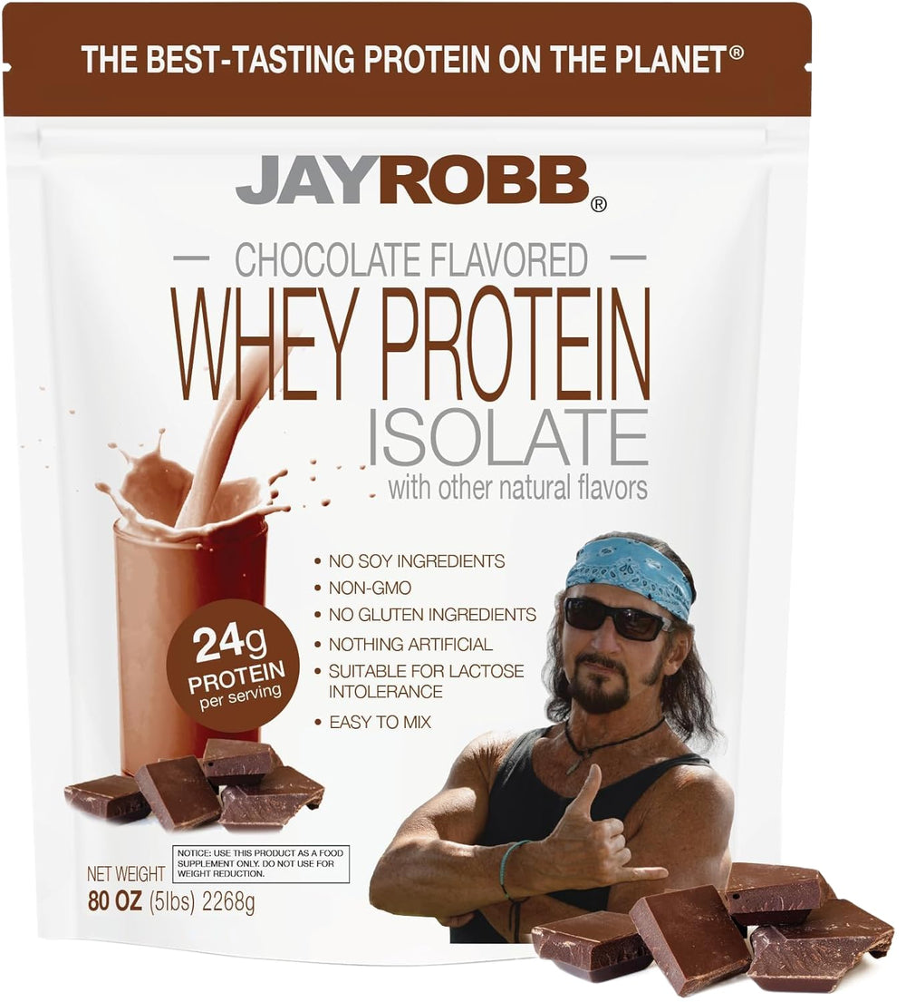 JayRobb Whey Protein tub front view, ideal for quick post-workout shakes.