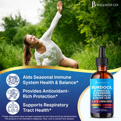 JB Wellness Co Burdock Drainage Drops pouring into a glass for daily use
