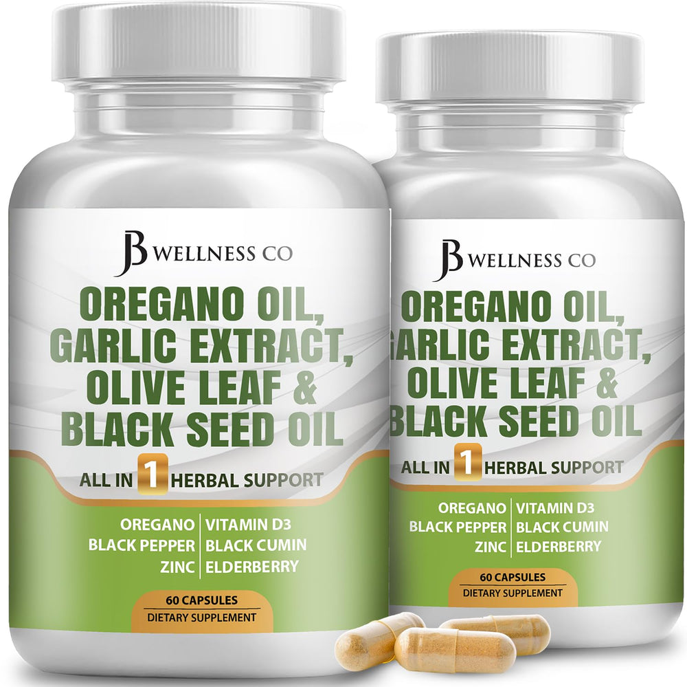 JB Wellness Co oregano oil powder bottle, a potent daily immune-support option.