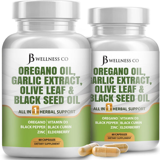 JB Wellness Co oregano oil powder bottle, a potent daily immune-support option.
