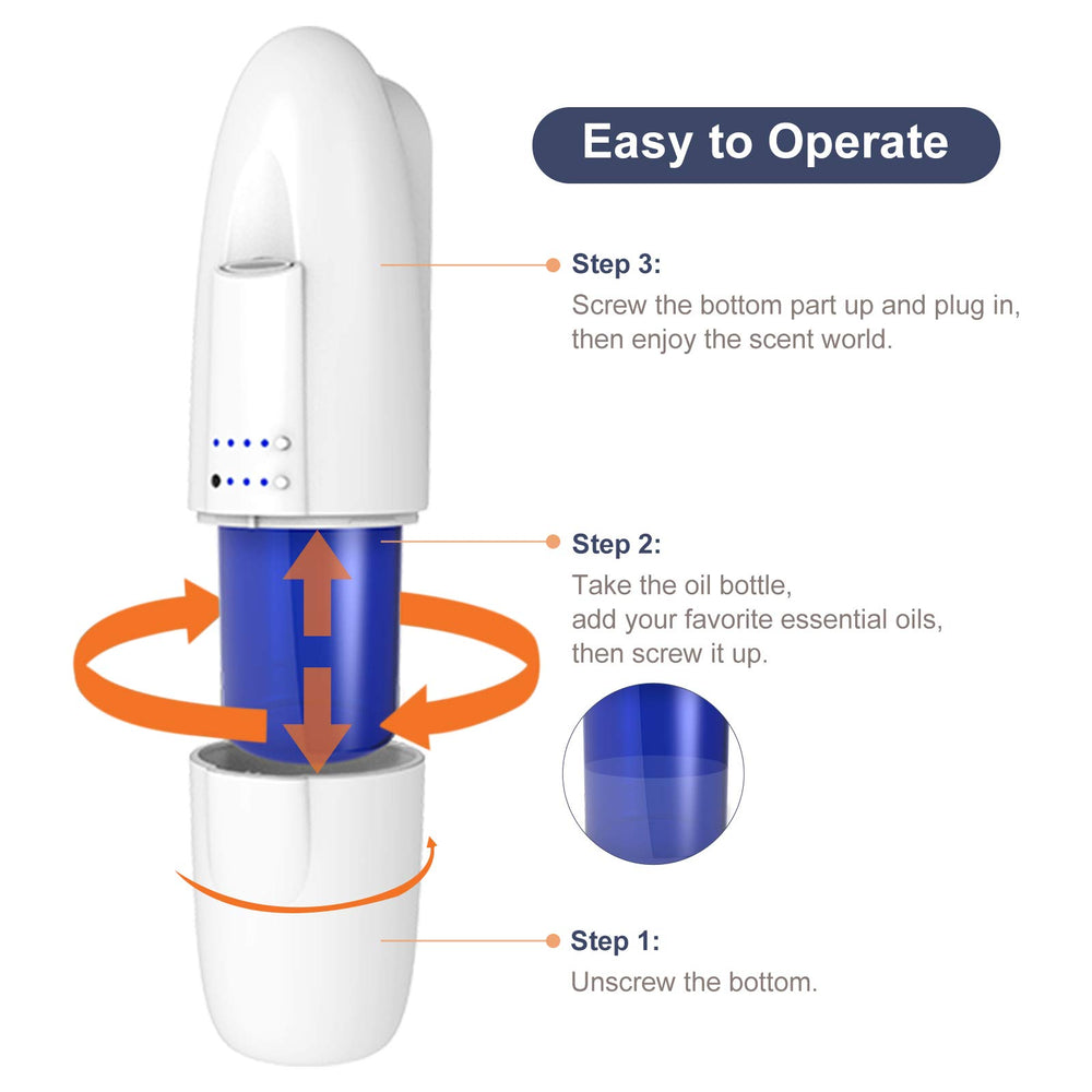JCLOUD 100ml oil bottle inserted in diffuser, ready for lavender or lemon scent diffusion.