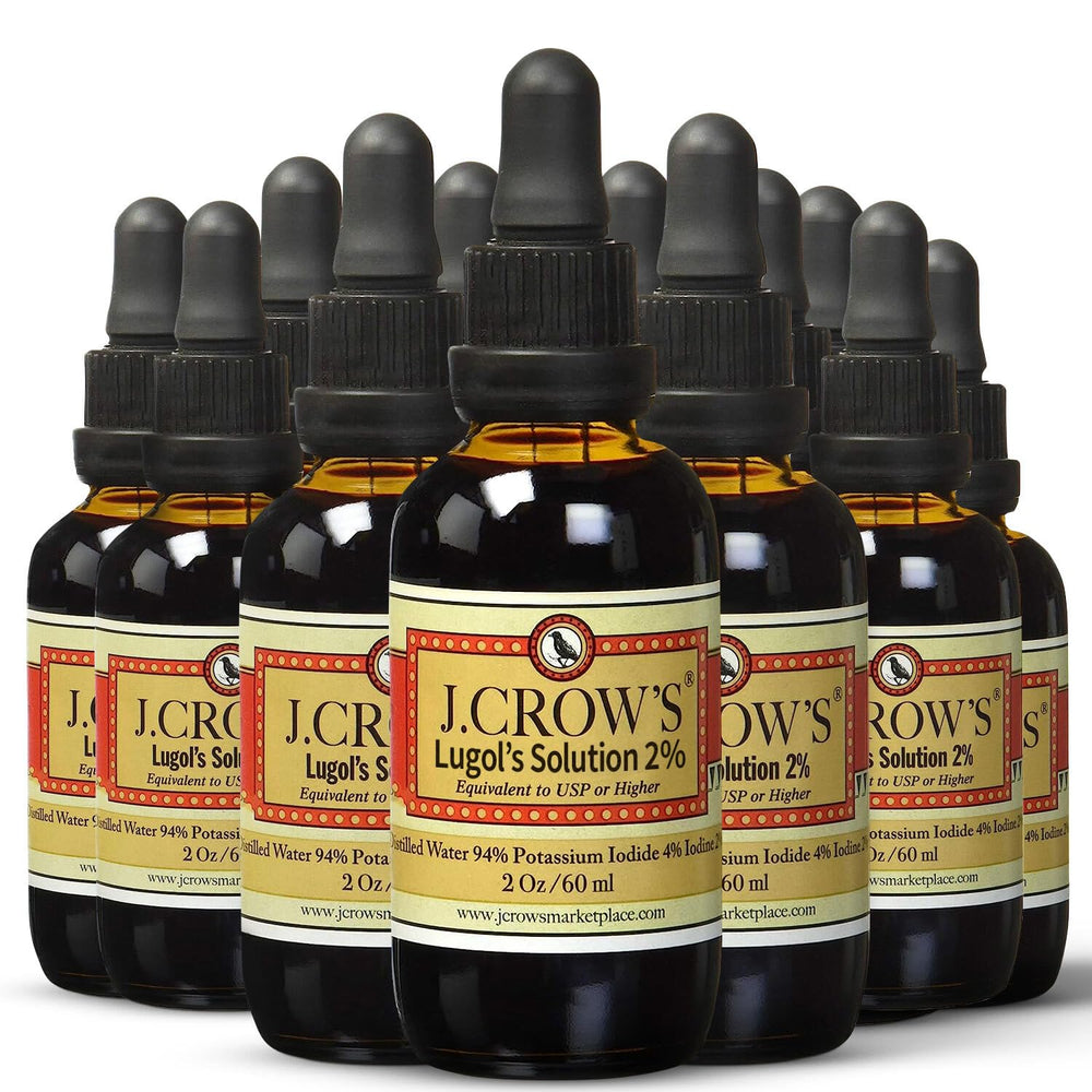 J.CROW'S Lugol's 2% iodine 2oz bottle for precise dosing.
