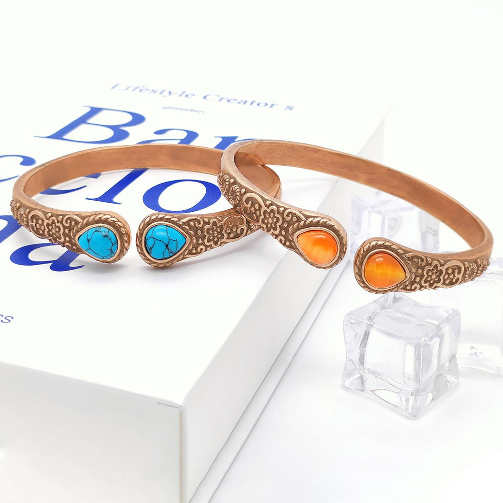Vintage flower pattern on JEROOT copper bracelet for a timeless look