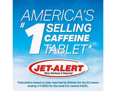 Jet Alert caplets in hand suggesting portable alertness support.