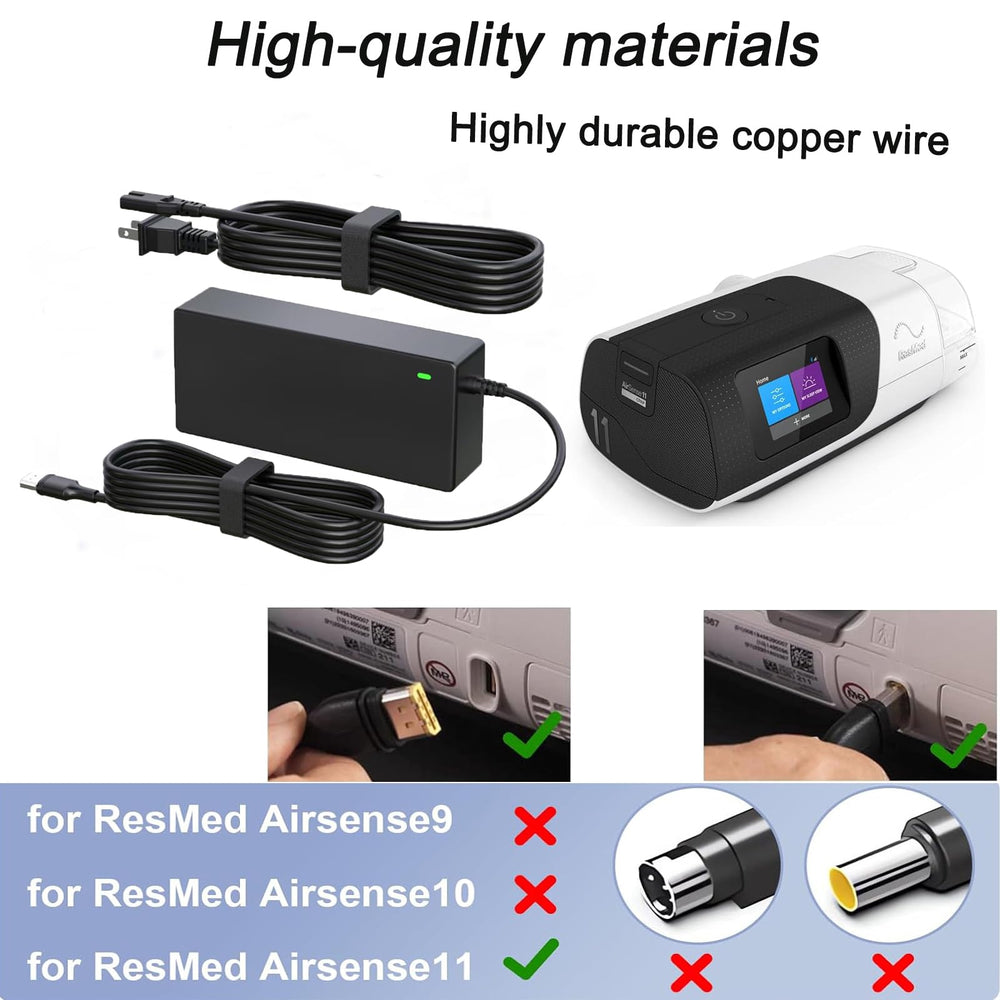 JFJDSM 65W adapter side view showing compact travel-friendly design for AirSense 11.