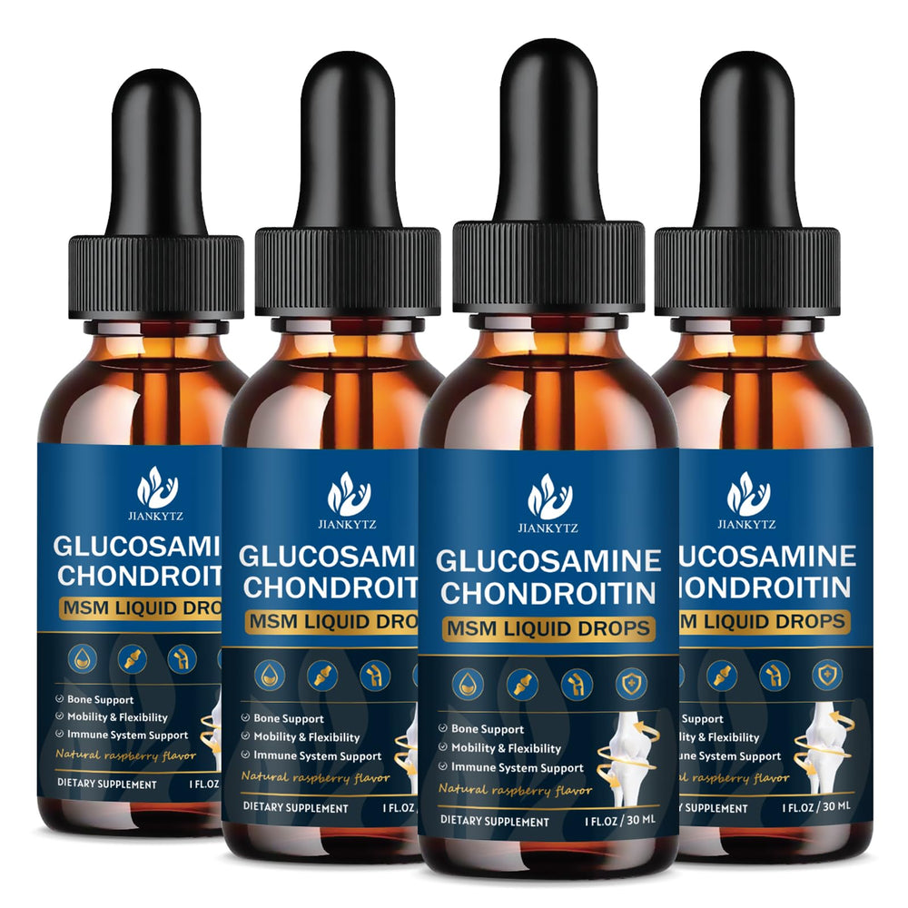 JIANKYTZ glucosamine chondroitin MSM drops bottle supports daily joint and bone wellness.