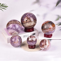 JIC Gem amethyst sphere color variations highlight natural beauty