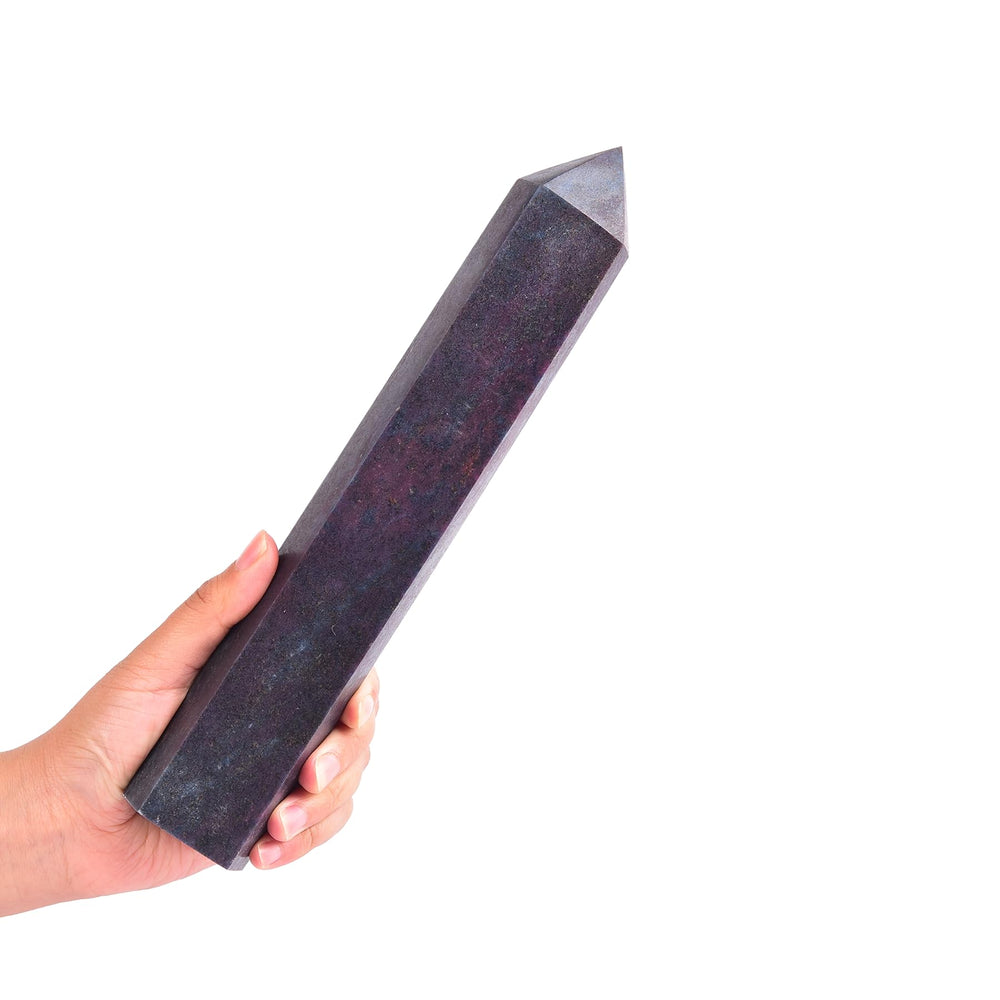 JIC Gem blue green ruby zoisite quartz crystal tower closeup shows facets and color variation