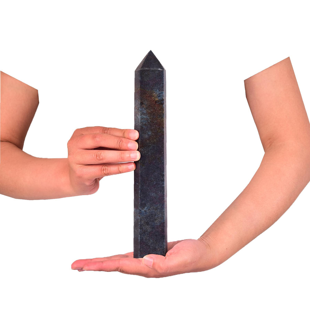 JIC Gem large blue-green ruby zoisite crystal point enhances Reiki practice.
