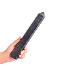 JIC Gem blue-green ruby zoisite wand side view for energy focus
