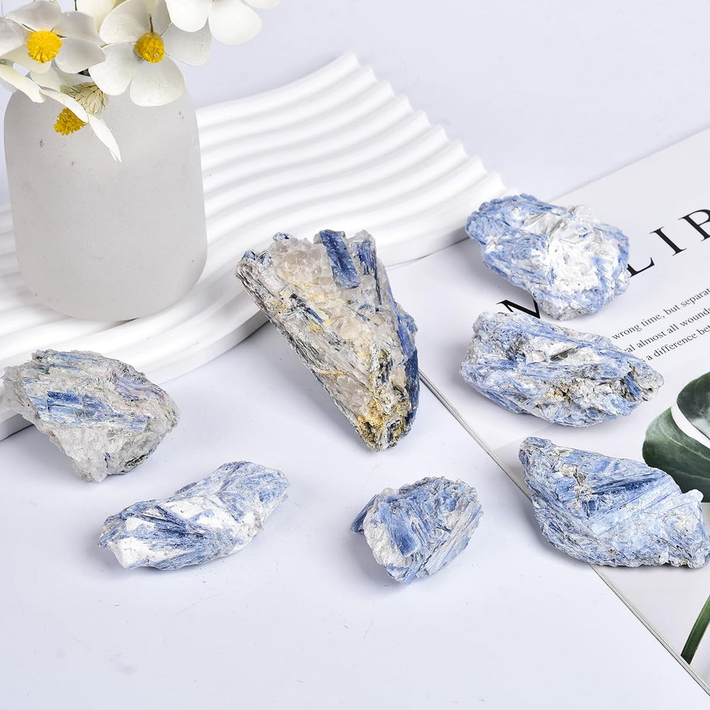 JIC Gem blue kyanite crystals varied hues enhance home decor and energy-inspired setups.