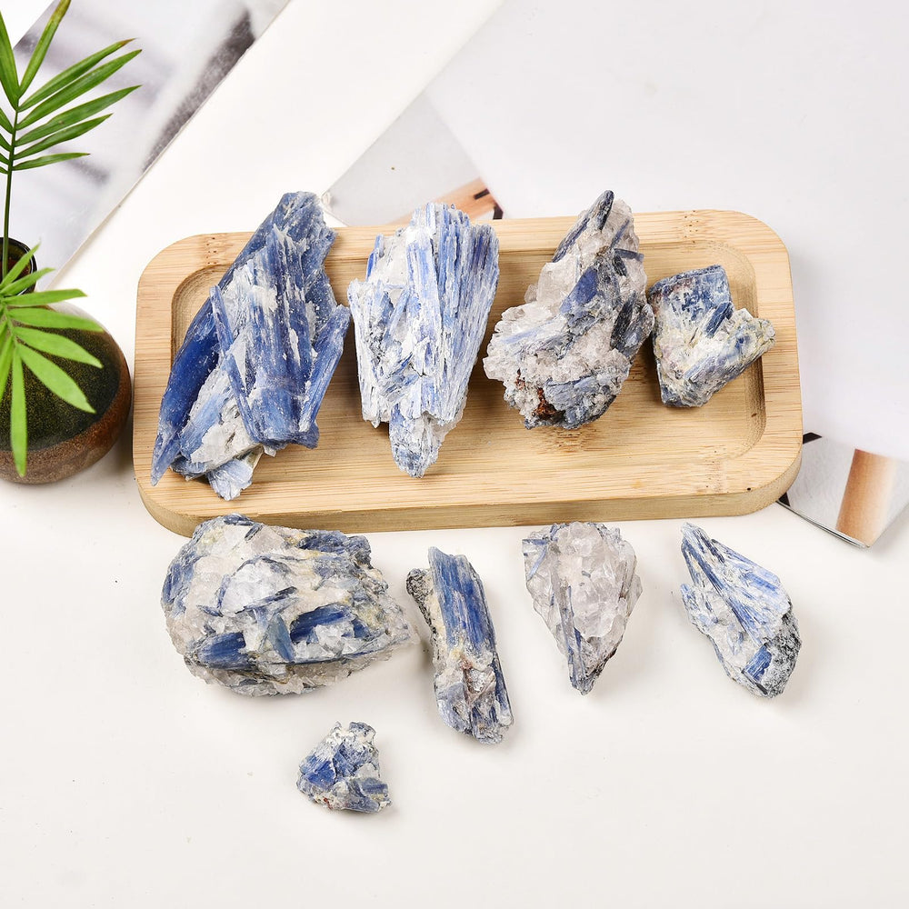 JIC Gem blue kyanite irregular stones ideal for meditation corners and shelf accents.