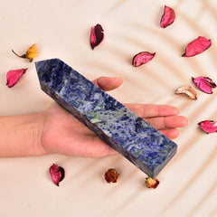 JIC Gem blue sodalite obelisk tower height emphasized in room