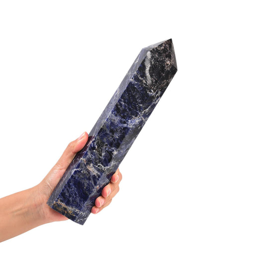 JIC Gem blue sodalite obelisk tower with six facets for meditation and focus