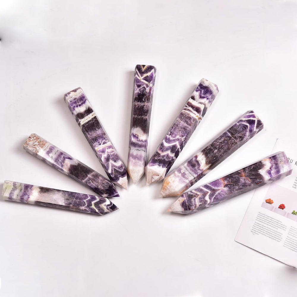 JIC Gem chevron amethyst wand six facets on altar display